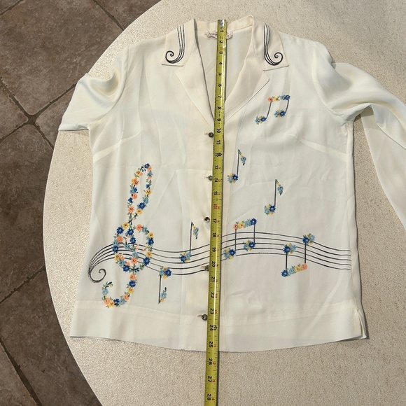 Malbe Original Musical Theme Blouse Rhinestone Buttons Vintage Size 12 - Picture 5 of 14